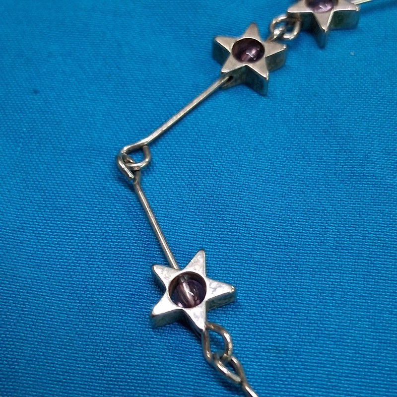 Vintage Silver Plated Purple Bead Star Charm Bar Link Bracelet gallery
