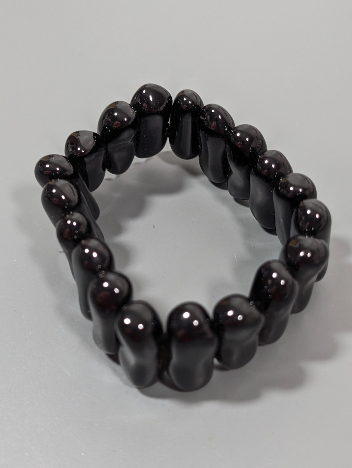 Black Asymmetrical Glass Bead Wide Stretch Bracelet Gothic Boho 6 inch gallery