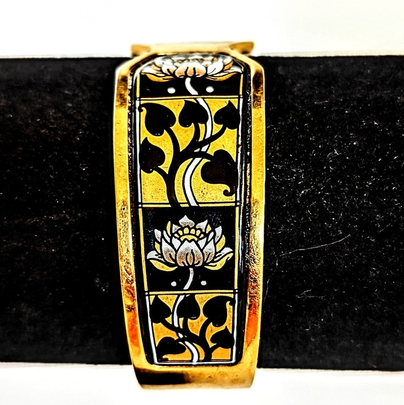 Michaela Frey Wien Bangle Enamel Bracelet Lotus 24K Gold Plate 3/4"x7" gallery