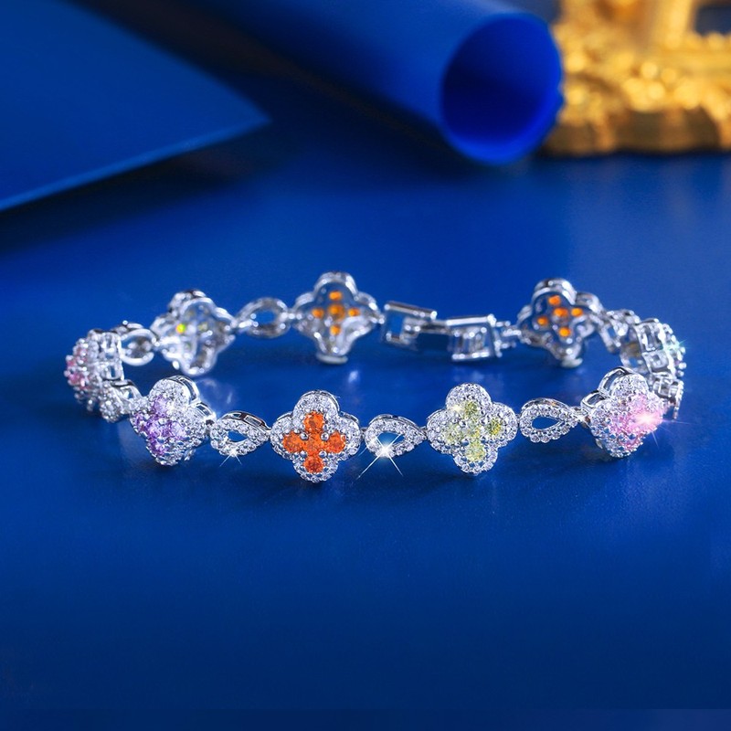 Colorful Flower Leaf CZ Tennis Bracelet Silver Plated Women Zircon Party Jewelry gallery
