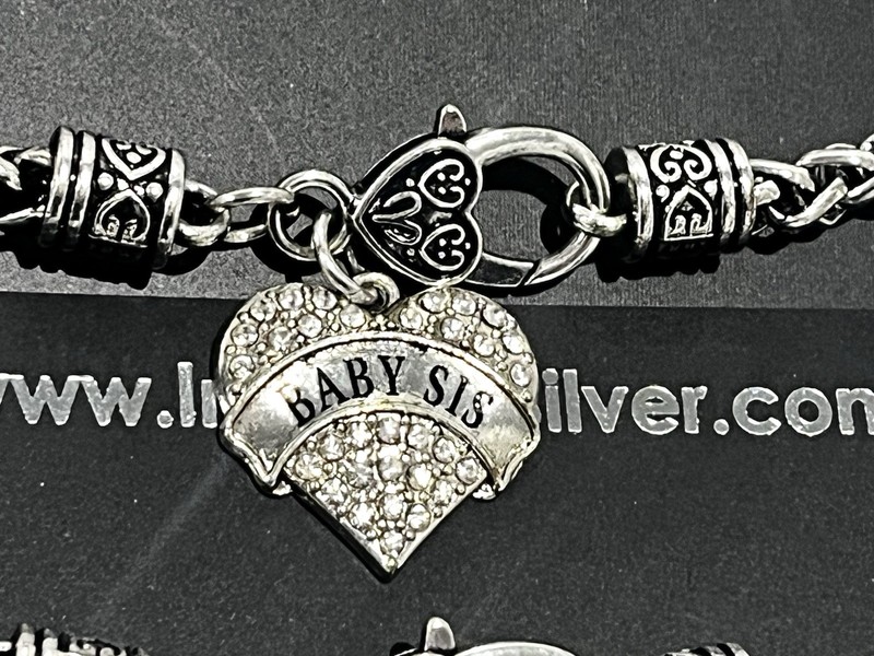 Sister Bracelets Inspired Silver “Baby Sis” “Big Sis” Clear Stones New gallery