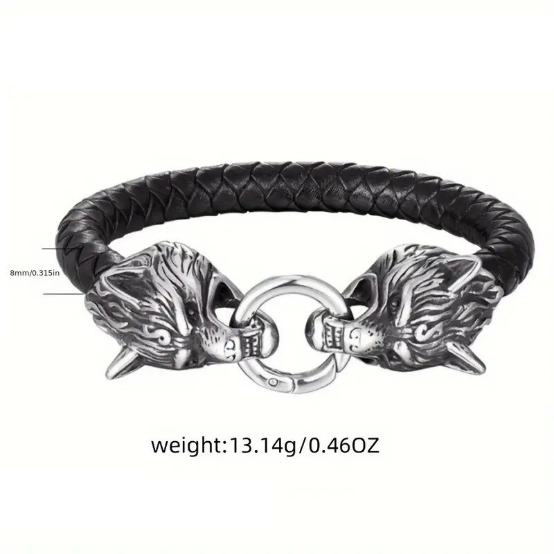 Elegant 925 Sterling Silver Wolf Head Leather Fashion Charm Bracelet Bangle Cuff gallery