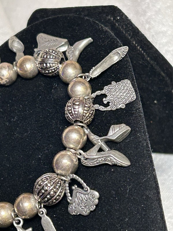 Ladies' Silver Tone Shoe Tote Bag Purse Fashion Bead Charm Stretch Bracelet gallery