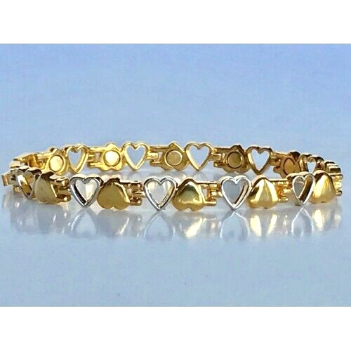 Closed & Open Gold Tone Hearts MAGNETIC BRACELET ❤️ BEAUTIFUL Size 7.25" gallery