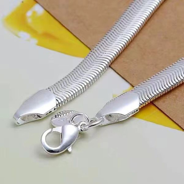 925 Silver Plated 6MM Snake Bracelet Men's Simple Bracelet length 21CM gallery