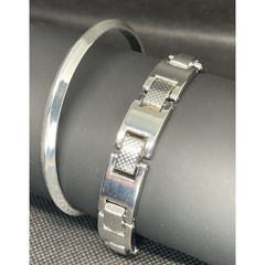 Silver Tone Bangle Bracelet (2 Piece Set)Style Fashion Elegant Chic Trendy Shiny