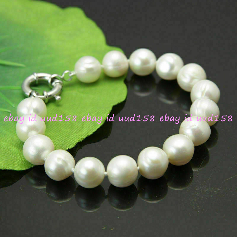 AA+ Real Natural 9-10mm white freshwater cultured pearl bracelet 7.5" gallery