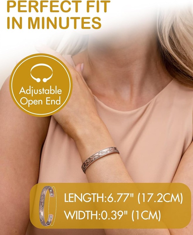 Feraco Women Bracelet Pure Copper Cuff Bangle Magnetic Pain Relief Bracelet gallery
