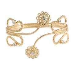 Textured Flowers & Twirls Crystal Upper Arm Bracelet Armlet in Gold Tone – Flex