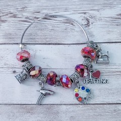 Crafting Charm Bracelet Red & Silver Tone – Fair Condition