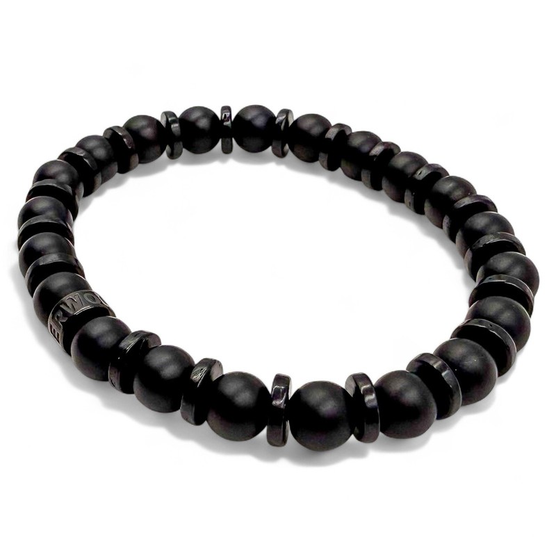 Men’s Gemstone & Wood Bead Bracelet - BLACK OPS - Handmade Stretch Jewelry gallery