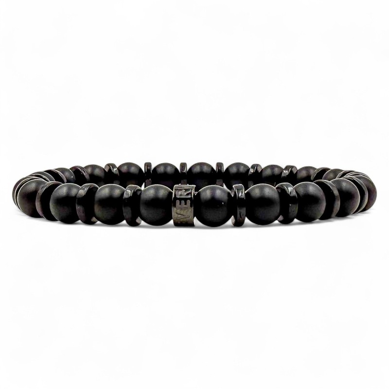 Men’s Gemstone & Wood Bead Bracelet - BLACK OPS - Handmade Stretch Jewelry gallery