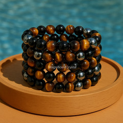 5PCS 10mm Triple Protection Hematite Black Obsidian Tiger Eye Bracelet Gifts