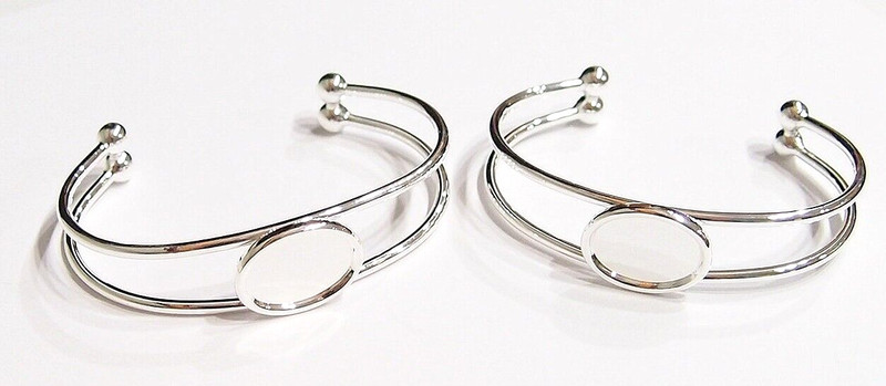 2 of 18x13mm Silver Plated Cuff Bracelet Settings, 4 Cameos, Cabochons or Glass gallery