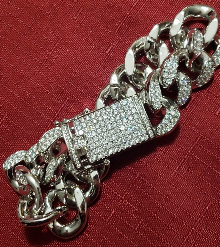 9" Men's Big Link All Iced Costume Silver-Tone Bracelet. Sparkly Bling Bracelet gallery
