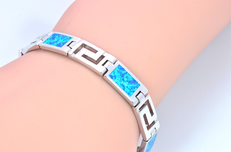 Vikoly Hawaii Beach Blue Square 925 Sterling Sliver Fire Opal Bracelet 18cm gallery