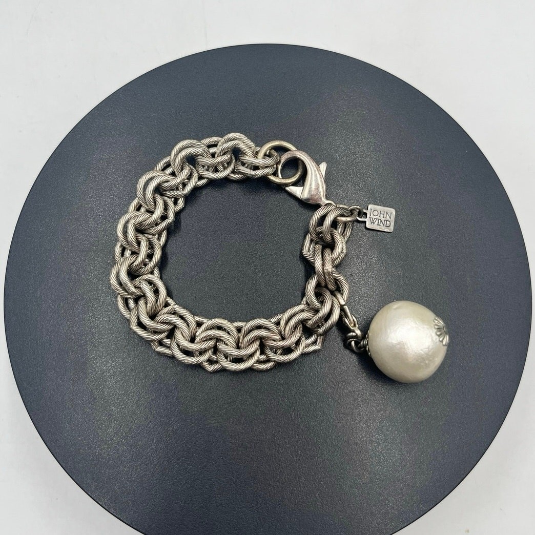 John Wind Sorority Gal Large CottonPearl Thick Double Chain Link Bracelet 8" gallery