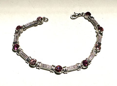 Fashion Bracelet Silver Tone Metal Hot Pink Glass Rhinestone Tennis Lot 87