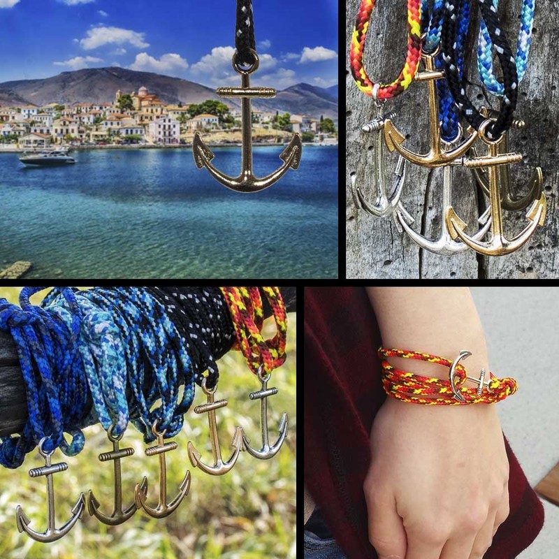 Nylon Adjustable Wrap Bracelet with Nautical Themed Clasp Anchor or Fish Hook gallery