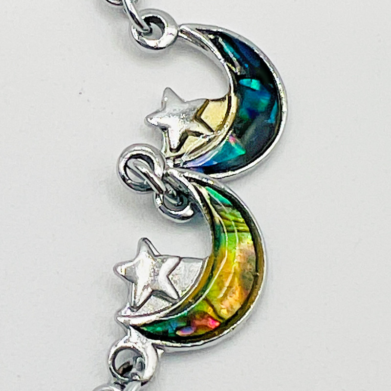 Celestial Moon Star Bracelet Iridescent Rainbow Silver Tone Charm 7 Inch gallery