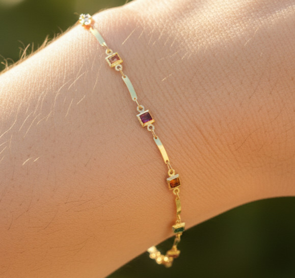 Minimalist Gold Plated Bracelet Color Stone Delicate Chain Bracelet For Women