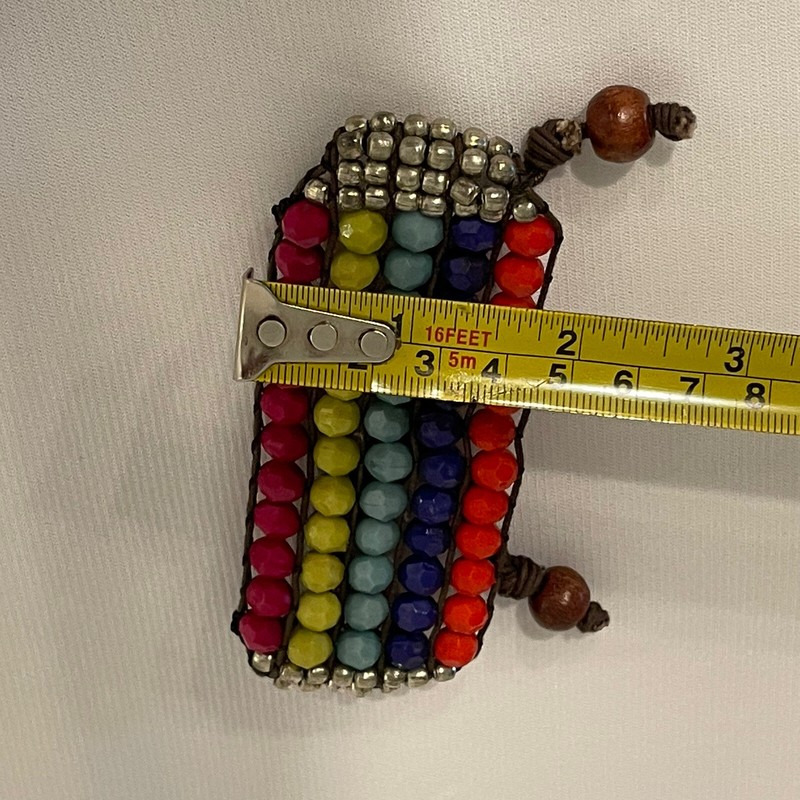 wide beaded bracelet pull tie drawstring 5 Row Orange Silver Red Blue Green gallery