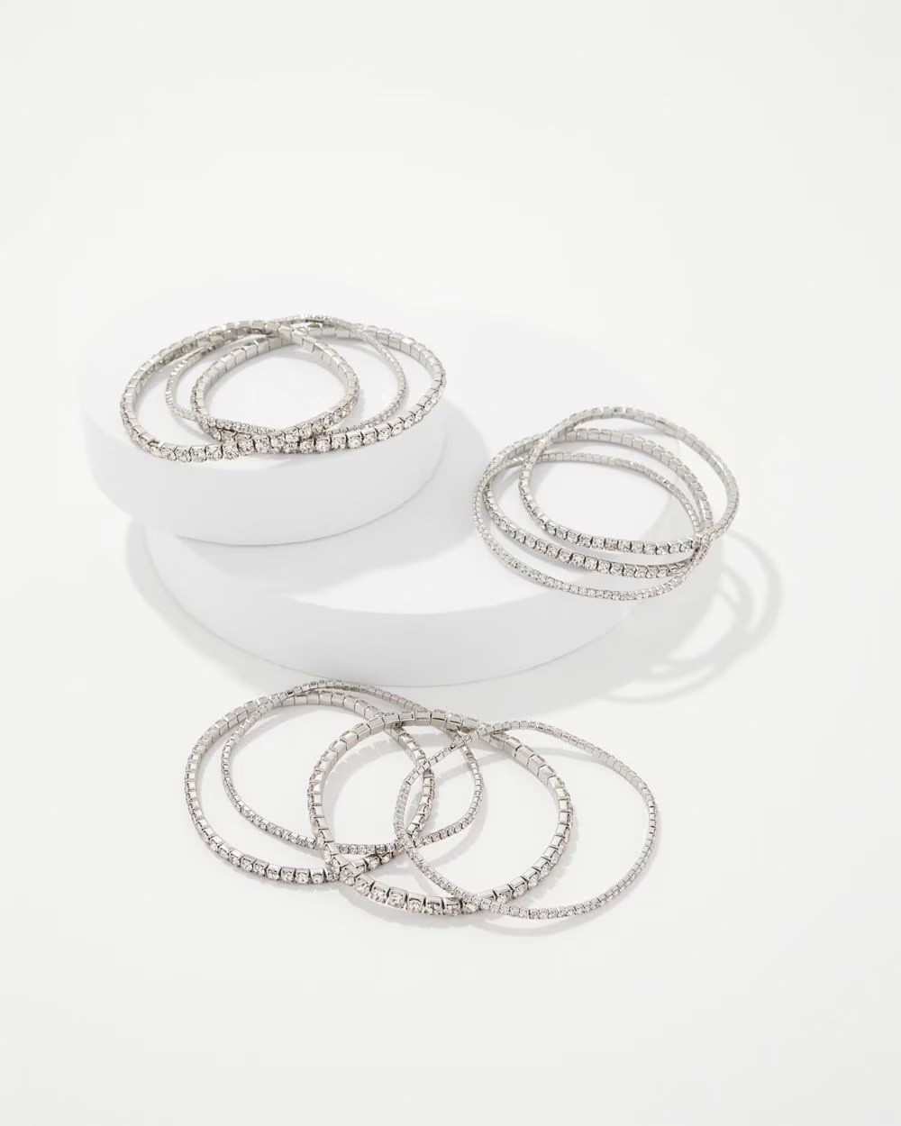 WHBM Rhinestone 10-Pack Stretch Sparkle Bling Bracelets Silver Tone NWT gallery