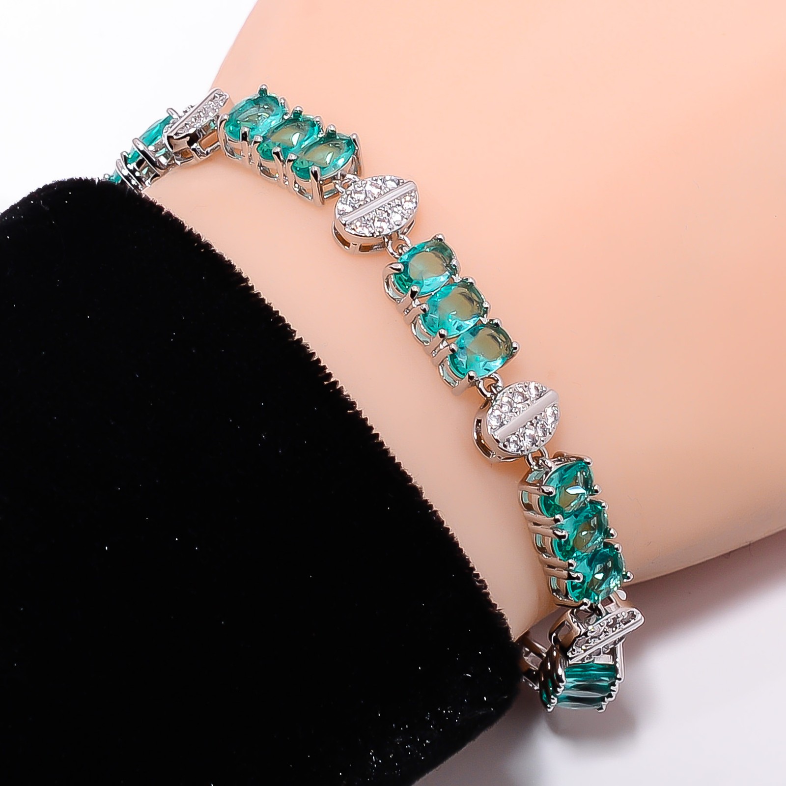 Apatite, CZ 925 Sterling Silver Adjustable Bracelet 7-8" B142210, Gift for her gallery