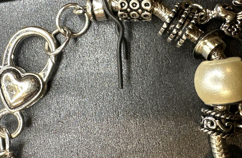 Charm Bracelet silver tone heart clasp Angel Cross religious love beaded gallery