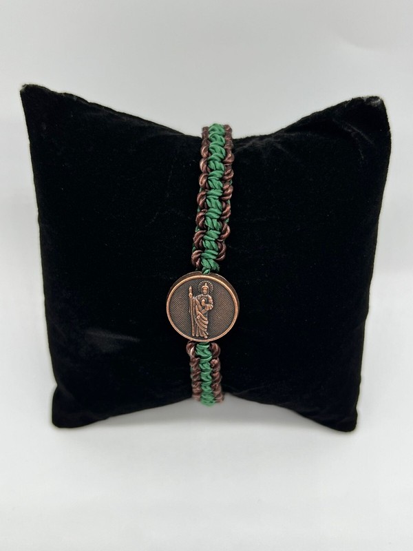 Green and Brown Thread Bracelet with Saint Jude Medal gallery