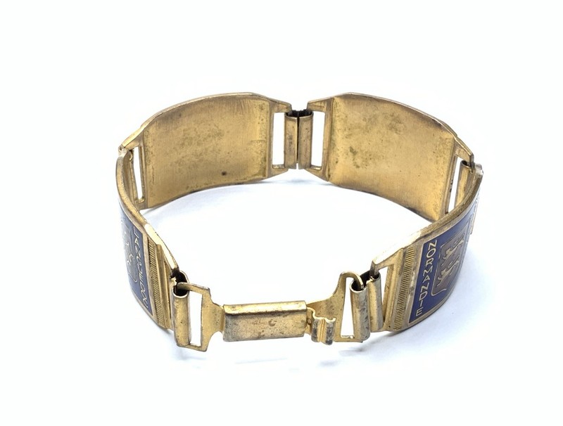 Vintage 1940s Estate Brass & Enamel France Souvenir 7” Panel Link Bracelet gallery
