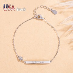 Real 925 Sterling Silver Engraved “Only you” Bar Cable Chain Bracelet for Women