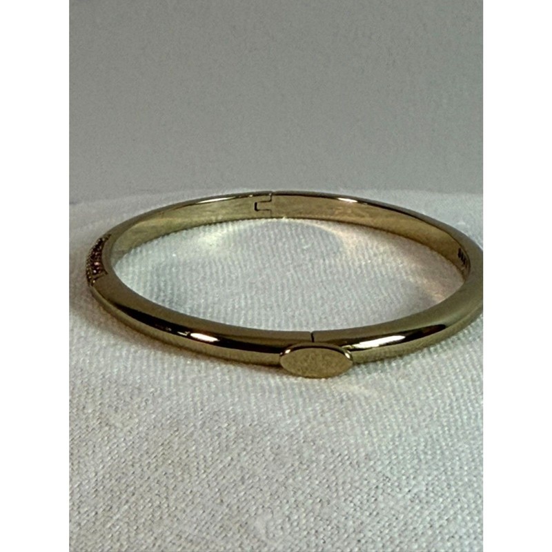 DKNY Gold Tone Oval Hinged Bangle Bracelet Pink Crystal Stackable Modern gallery