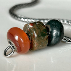Lot of 3 SzilvaBeads Gemstones Moss Agate, Unakite & Carnelian *Fits Trollbeads