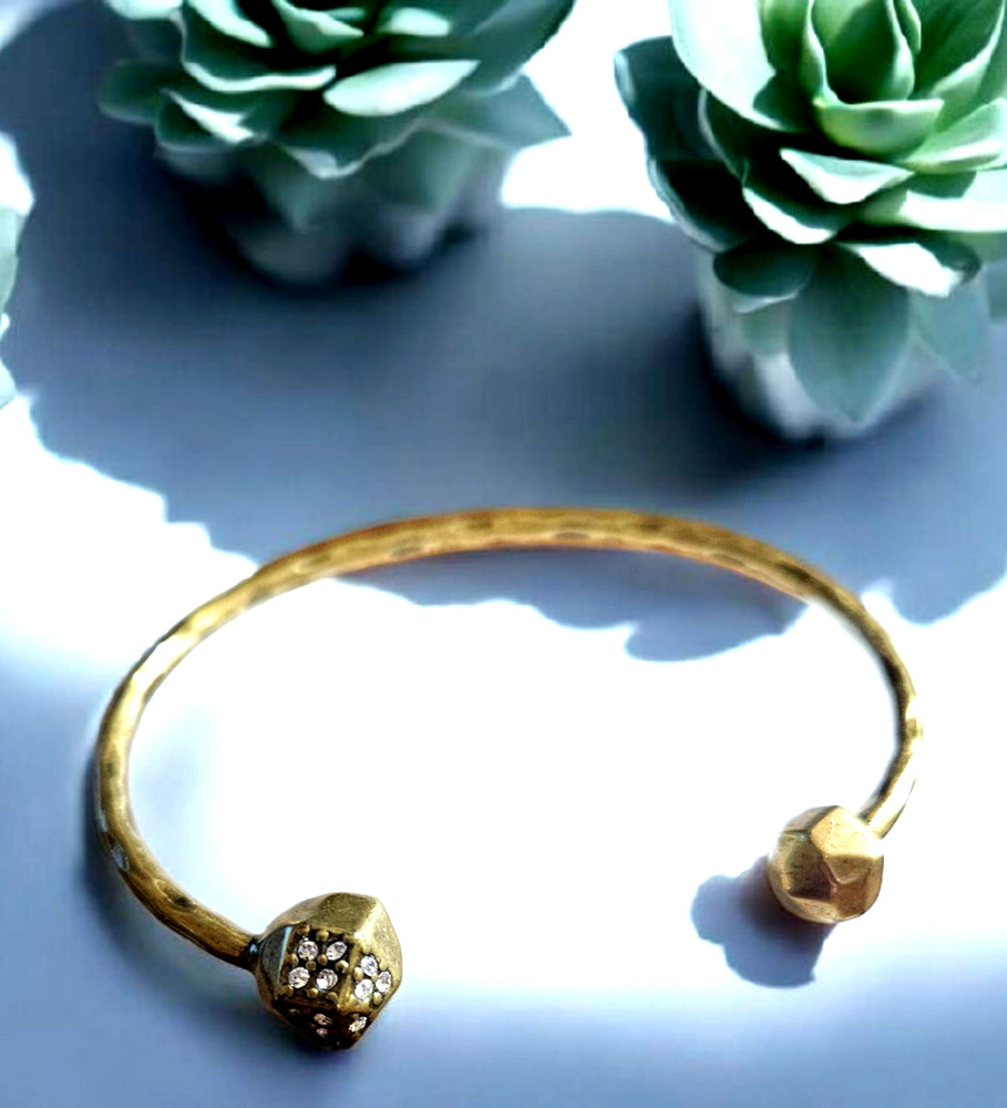 Silpada "On the Dot" Swarovski Crystal Antiqued Brass Hammered Cuff Bracelet