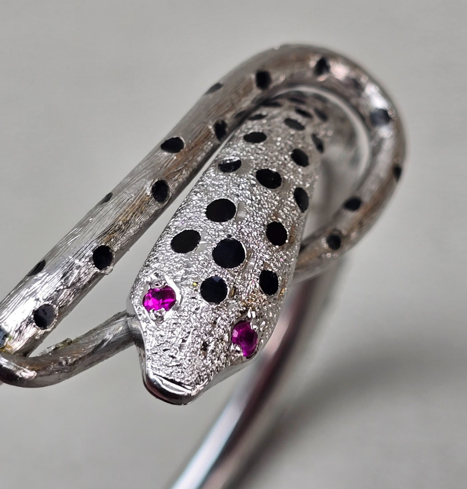 Snake Bangle Bracelet Silver Tone Red Eyes Wrap Style Animal Jewelry
