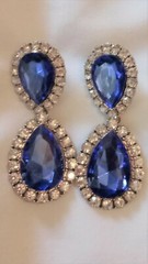 Princess Diana Earrings Simulated Diamond/Sapphire Replica Pierced Ears Gifts