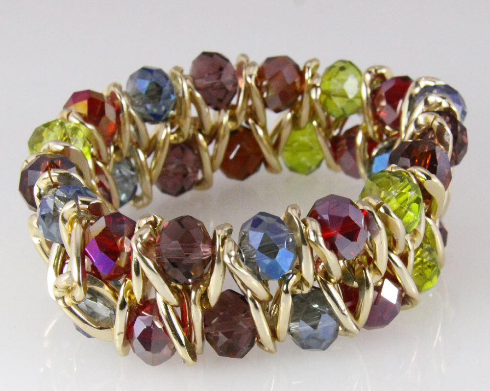 4030814 Multi Color Faceted Bead Gold Tone Stretch Bracelet Stunning Earth Tones gallery