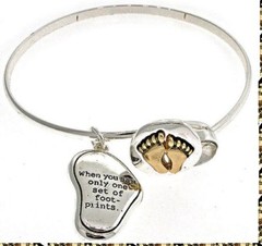 Statement Metal Bangle Bracelet Silver Gold Foot Prints See Only One Set Charm