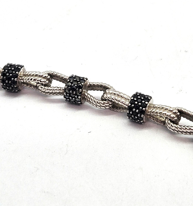 QVC BLACK SPINEL Pave Set & Sterling Silver Bracelet Bow Tie Links 8" adj. gallery