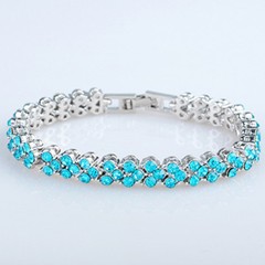 Fashion Silver Plated Blue Cubic Zirconia Crystal Bracelet Charm Bangle Jewelry