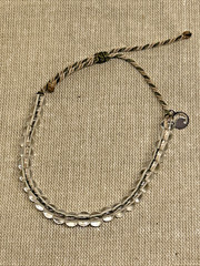 4 Ocean Beaded Bracelet . Clear Beads Beige Cord Stainless Steel Logo Charm