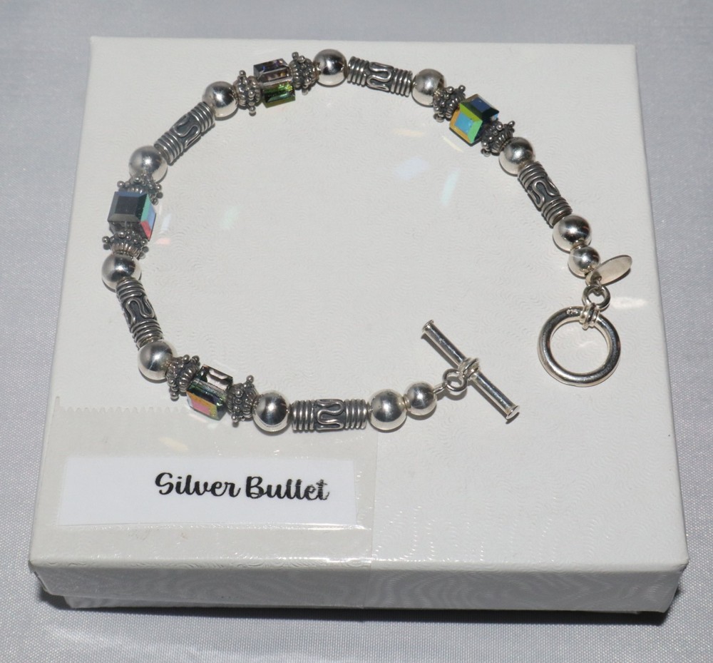 Silpada Sterling Silver "Catch The Light" Swarovski Bead Toggle Bracelet B0912