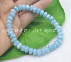 Natural 5x8mm Blue Aquamarine Gems Rondelle Abacus Beads Elastic Bracelet 7.5”