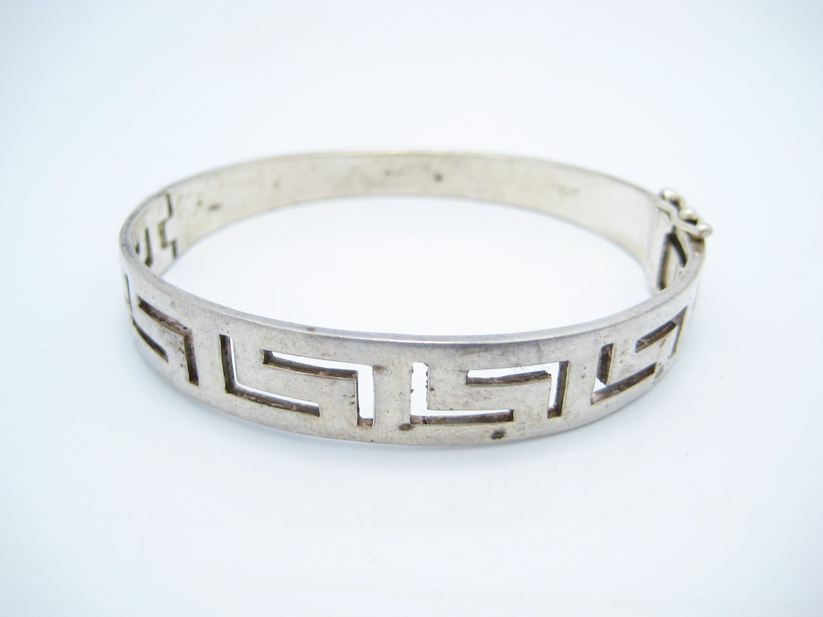 Sterling Silver 11.2mm Greek Key Cutout Design Hinged Cuff Bracelet gallery