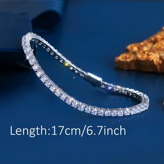 Gold Plated 3mm CZ Thin Round Tennis Chain Link Bracelet for Women Party Jewelry