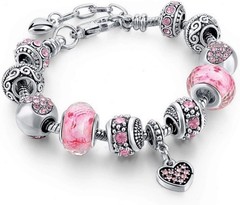 Capital Charms Pink Hearts Silver Plated Charm Bracelet Set, Jewelry Gifts…
