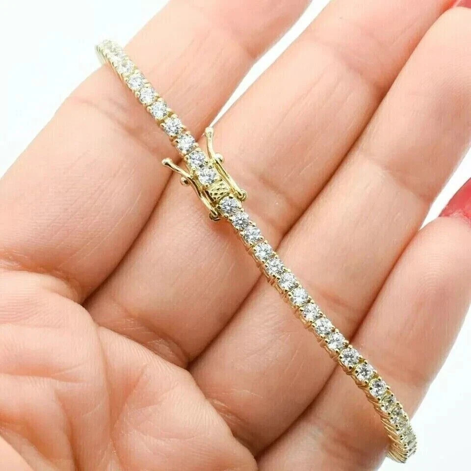 5Ct Round Cut Simulated Diamond 14k Yellow Gold Plated Women's Tennis Bracelet