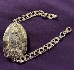 Sterling Silver Virgen De Guadalupe Religious Medal Charm Bracelet 8 in, Lobster