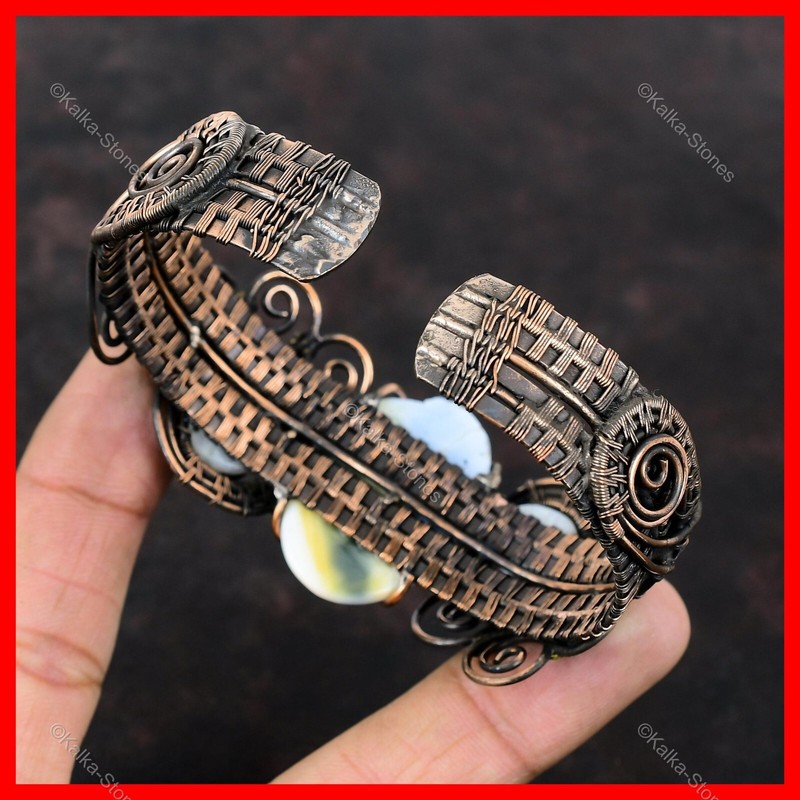 Copper Owyhee Blue Opal Stone Rainbow Moonstone Engagement New Wire Wrapped Cuff gallery